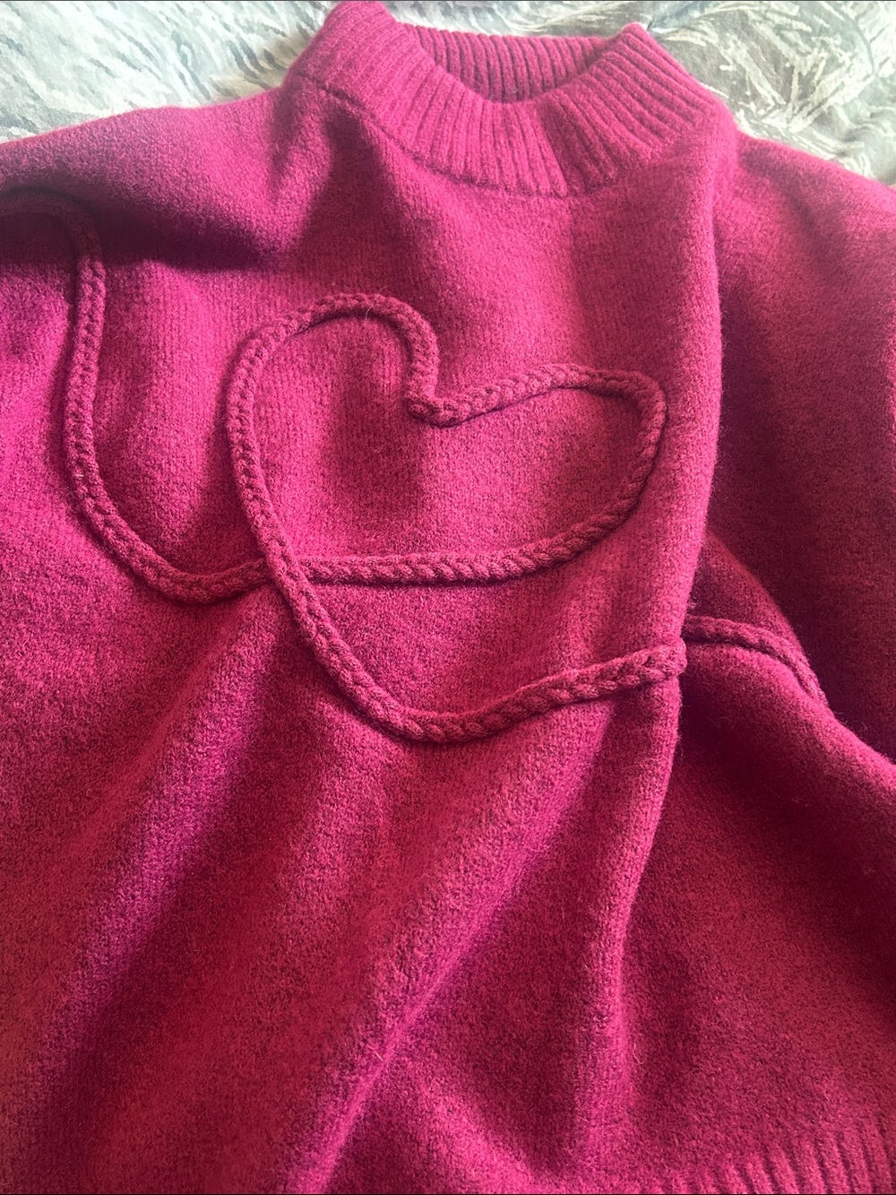 Purple Heart Cable Mock-Neck Sweater